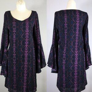 Blu Spero Boho Dress Sz Small Womens Blue Purple Trumpet Sleeve Goth Whimsigoth